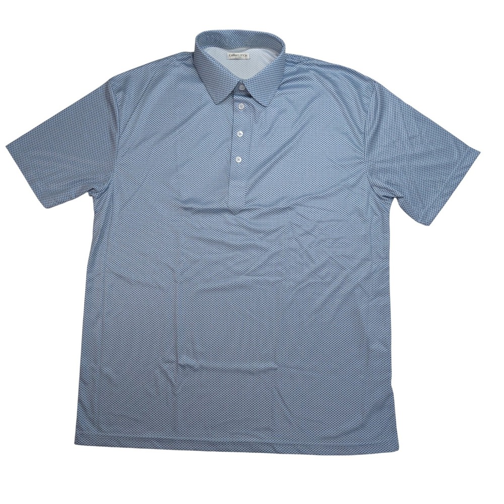 Collars & Co Dress Collar Polo Mens XL Blue Geometric Performance Shirt